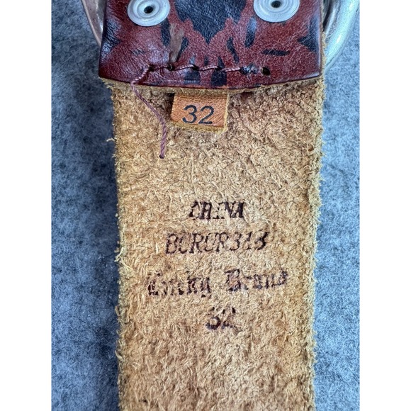 VTG Lucky Brand Belt Womens 32 Leather Floral BURUR 318‎ Boho Silver Tone Brass